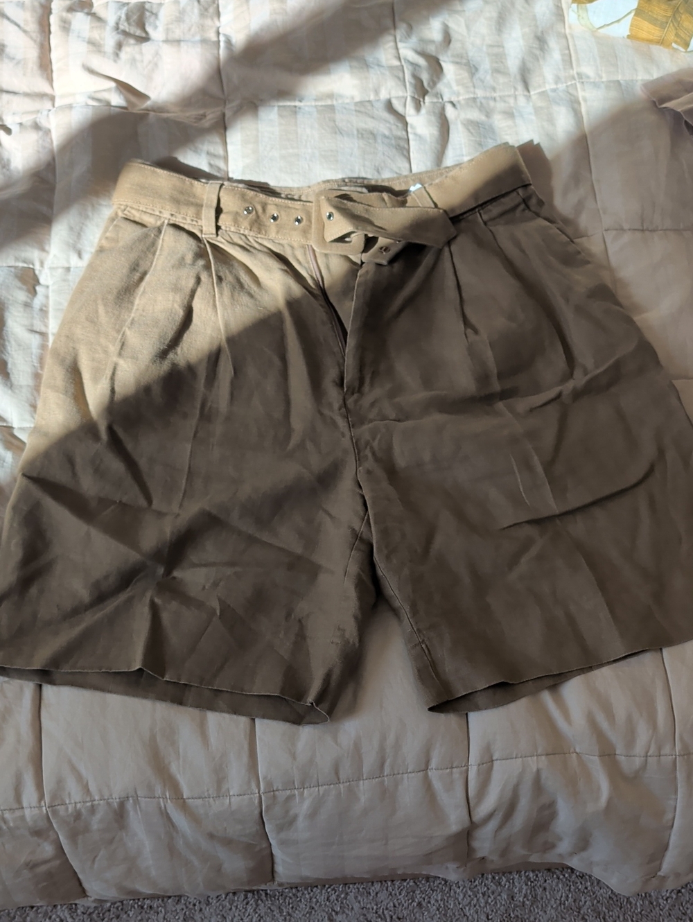 Banana Republic Khaki Flat-Front Pleated Shorts with Self Belt